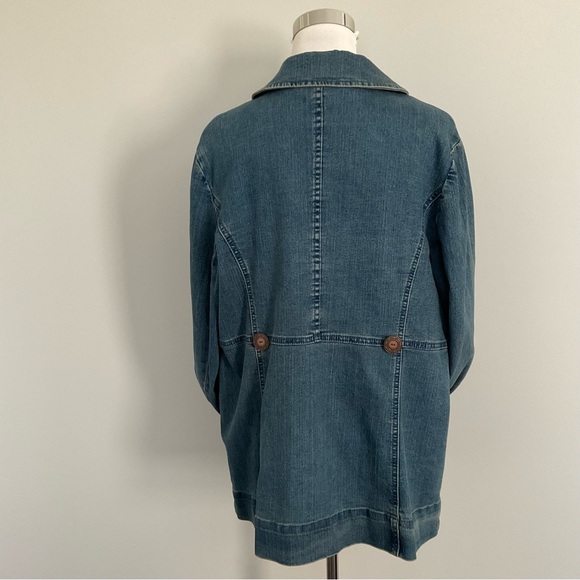 Susan Graver Size XL Blue Stretch Denim Blazer Jacket With Pockets XL 29” Long - Picture 3 of 14